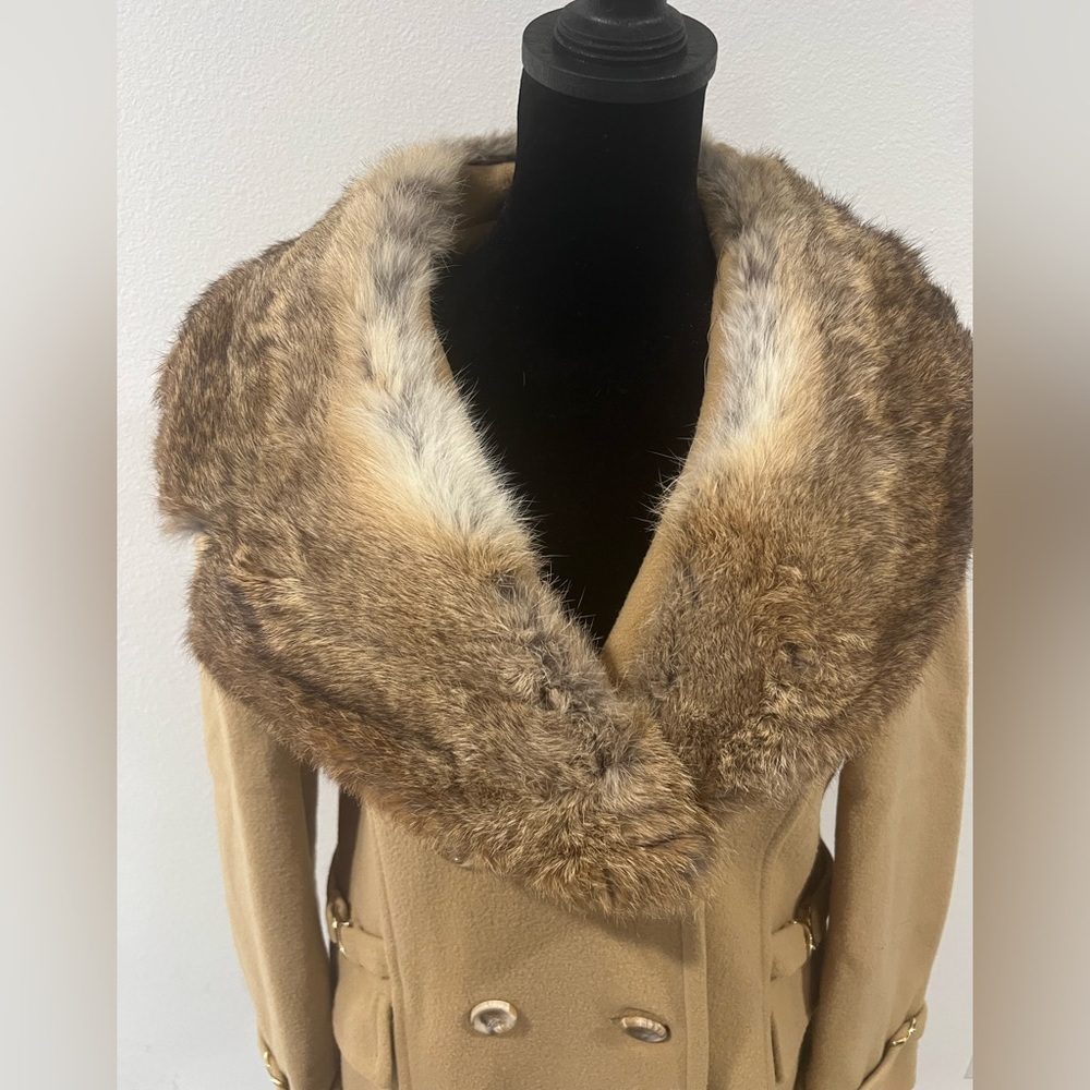 Real Fur Collar | Mob Wife Glam | Double Breasted | Vintage Wool Coat - Picture 3 of 6